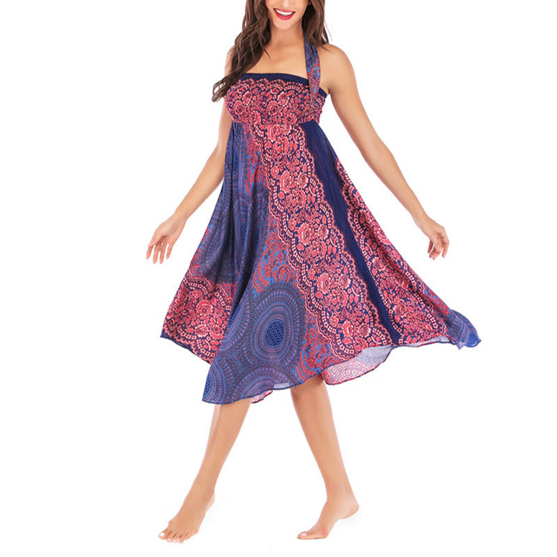 Vestido con falda de encaje y estampado de rosa de los vientos estilo bohemio de Buddha Stones Two Style Wear - image 17