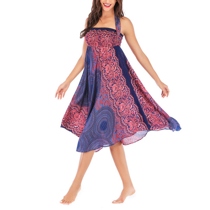 Vestido con falda de encaje y estampado de rosa de los vientos estilo bohemio de Buddha Stones Two Style Wear - image 17
