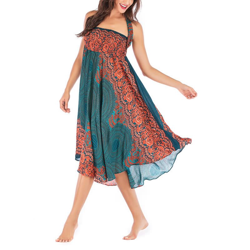 Vestido con falda de encaje y estampado de rosa de los vientos estilo bohemio de Buddha Stones Two Style Wear - image 7