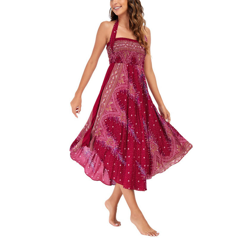 	Buddha Stones Dos Estilos Usa Vestido Boho Verano Pluma de Pavo Real con Encaje - image 20