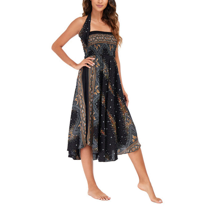 	Buddha Stones Dos Estilos Usa Vestido Boho Verano Pluma de Pavo Real con Encaje - image 13