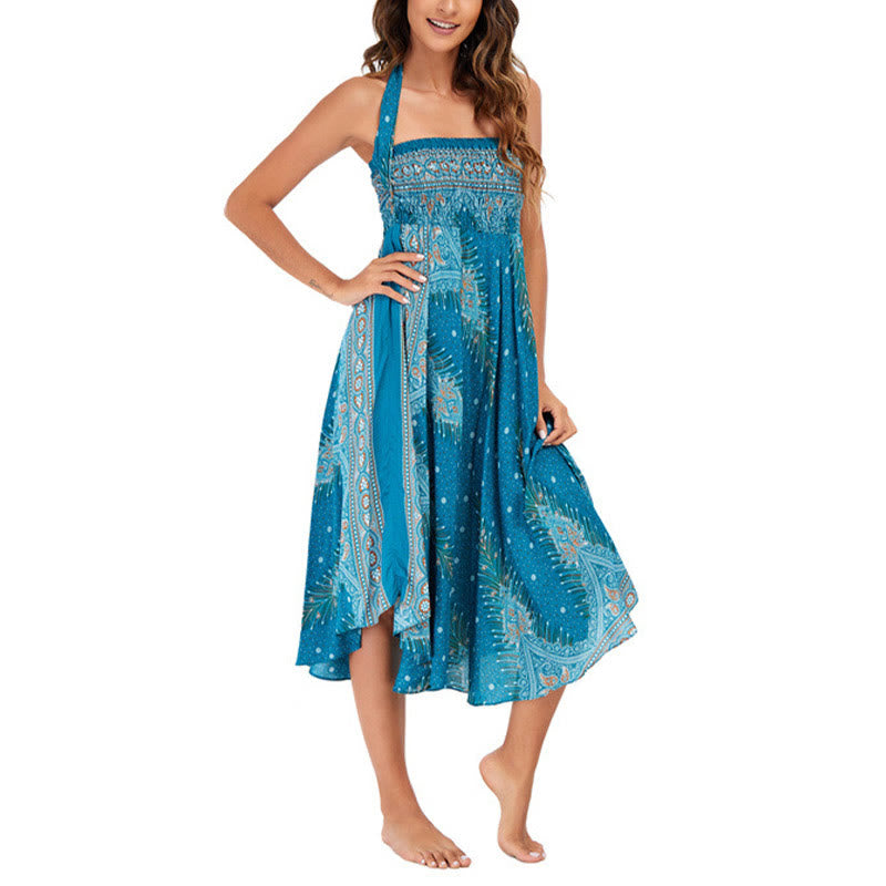 	Buddha Stones Dos Estilos Usa Vestido Boho Verano Pluma de Pavo Real con Encaje - image 6