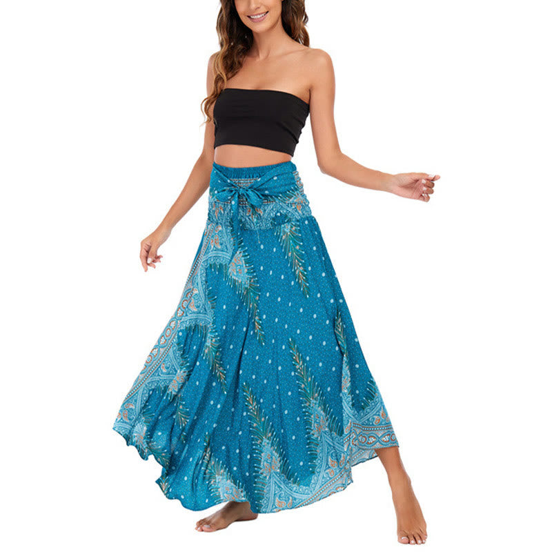 	Buddha Stones Dos Estilos Usa Vestido Boho Verano Pluma de Pavo Real con Encaje - image 1