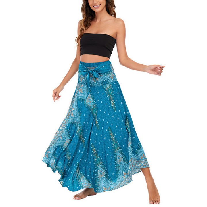 	Buddha Stones Dos Estilos Usa Vestido Boho Verano Pluma de Pavo Real con Encaje - image 1