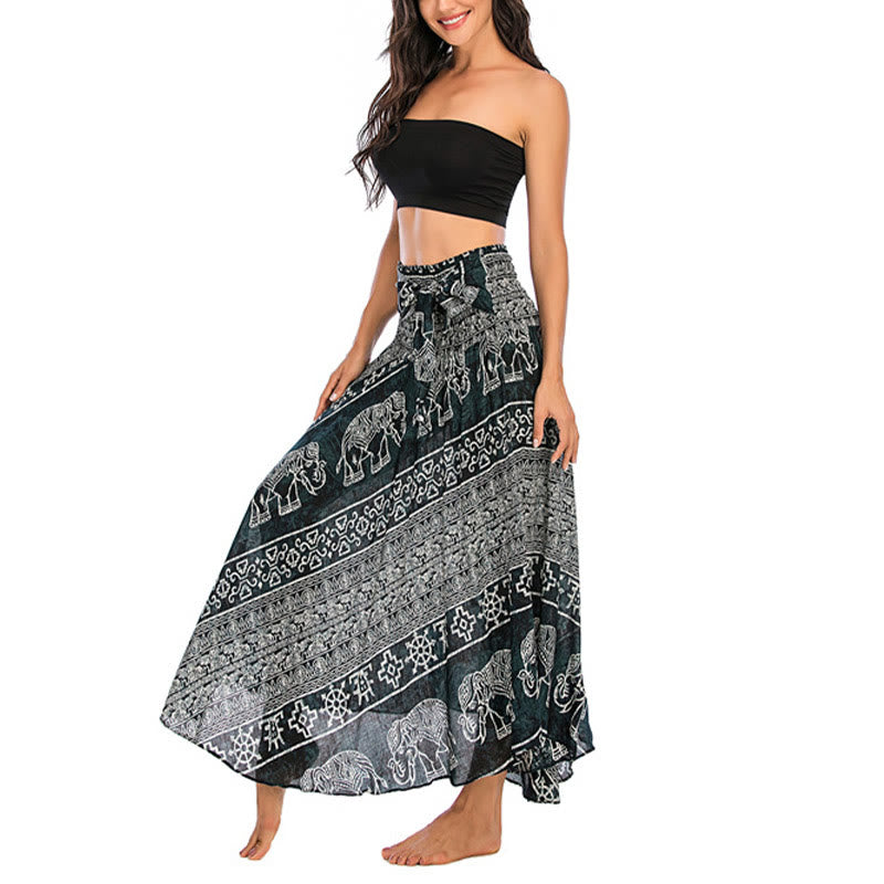 Buda Piedras Dos Estilos Vestir Boho Elefante Geometría Falda con Cordones Vestido - image 1