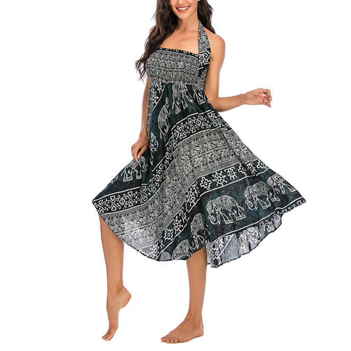 Buda Piedras Dos Estilos Vestir Boho Elefante Geometría Falda con Cordones Vestido - image 6