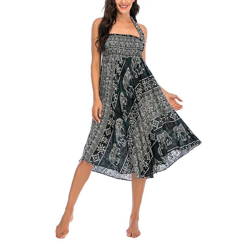 Buda Piedras Dos Estilos Vestir Boho Elefante Geometría Falda con Cordones Vestido - image 2