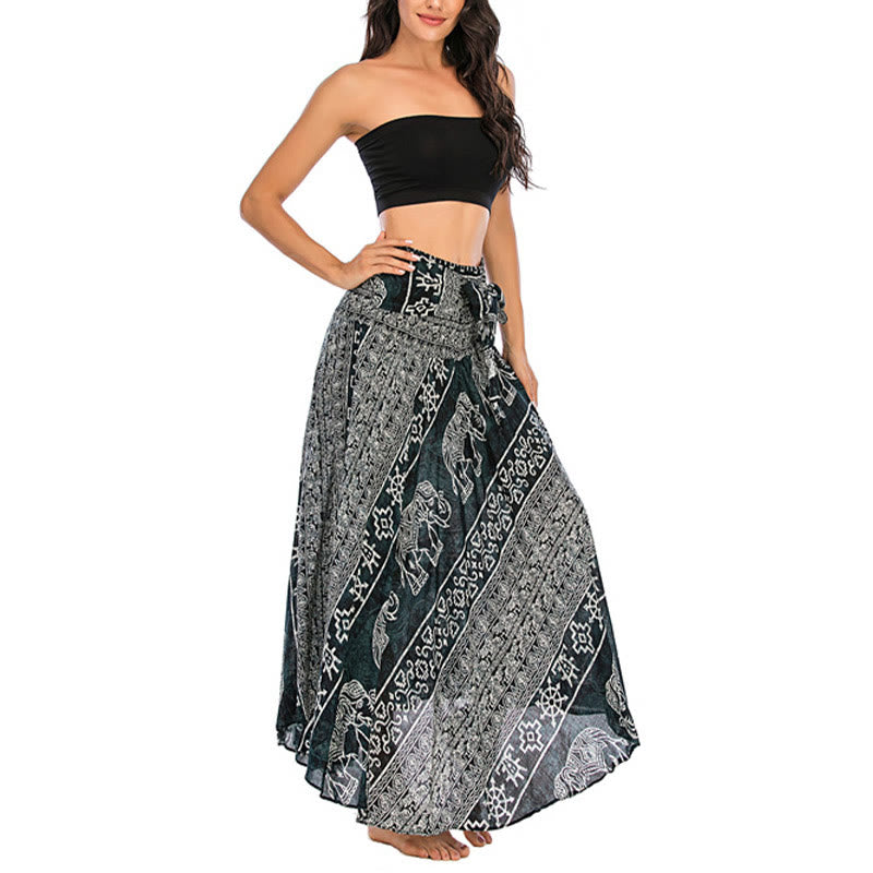 Buda Piedras Dos Estilos Vestir Boho Elefante Geometría Falda con Cordones Vestido - image 3