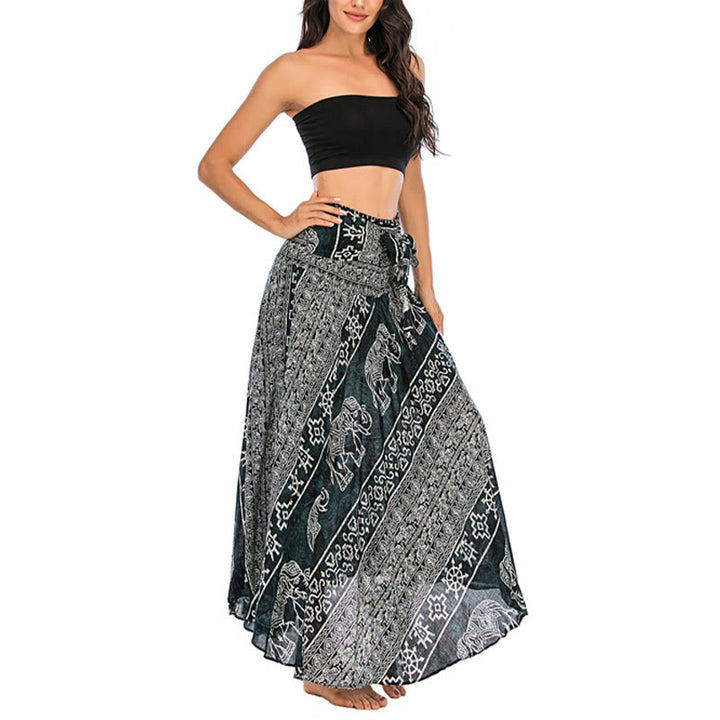 Buda Piedras Dos Estilos Vestir Boho Elefante Geometría Falda con Cordones Vestido - image 3