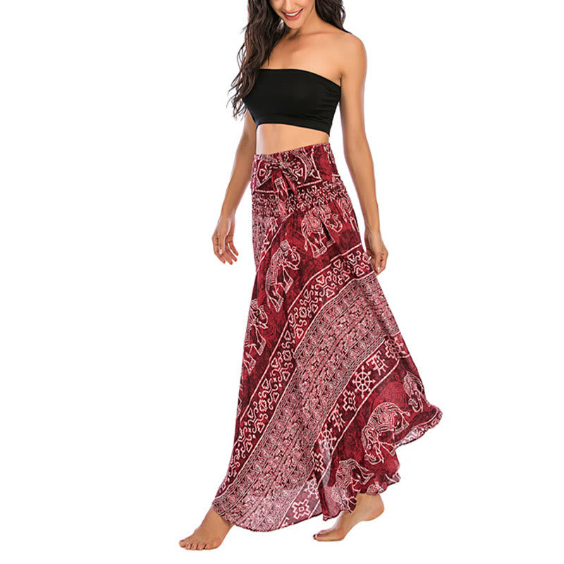 Buda Piedras Dos Estilos Vestir Boho Elefante Geometría Falda con Cordones Vestido - image 13