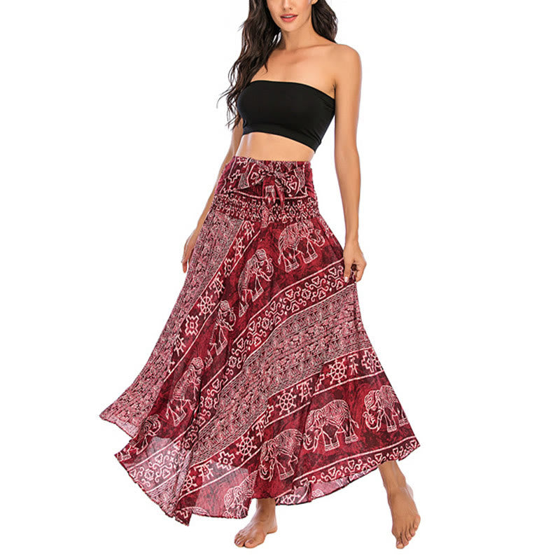 Buda Piedras Dos Estilos Vestir Boho Elefante Geometría Falda con Cordones Vestido - image 9