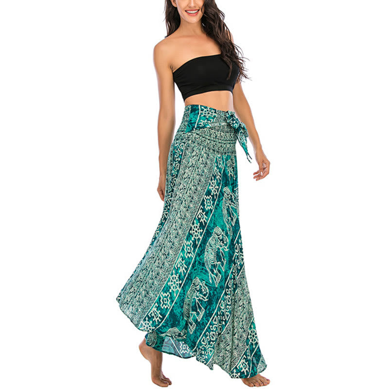 Buda Piedras Dos Estilos Vestir Boho Elefante Geometría Falda con Cordones Vestido - image 27