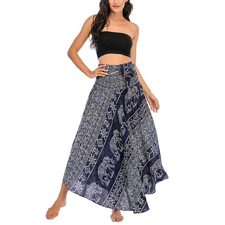 Buda Piedras Dos Estilos Vestir Boho Elefante Geometría Falda con Cordones Vestido - image 18