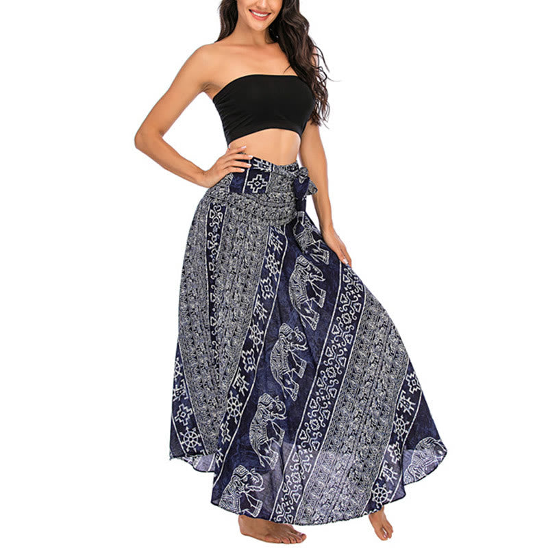 Buda Piedras Dos Estilos Vestir Boho Elefante Geometría Falda con Cordones Vestido - image 20