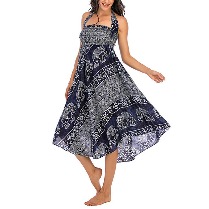 Buda Piedras Dos Estilos Vestir Boho Elefante Geometría Falda con Cordones Vestido - image 19