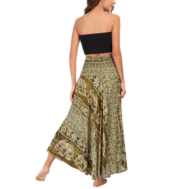Buda Piedras Dos Estilos Vestir Boho Elefante Geometría Falda con Cordones Vestido - image 36