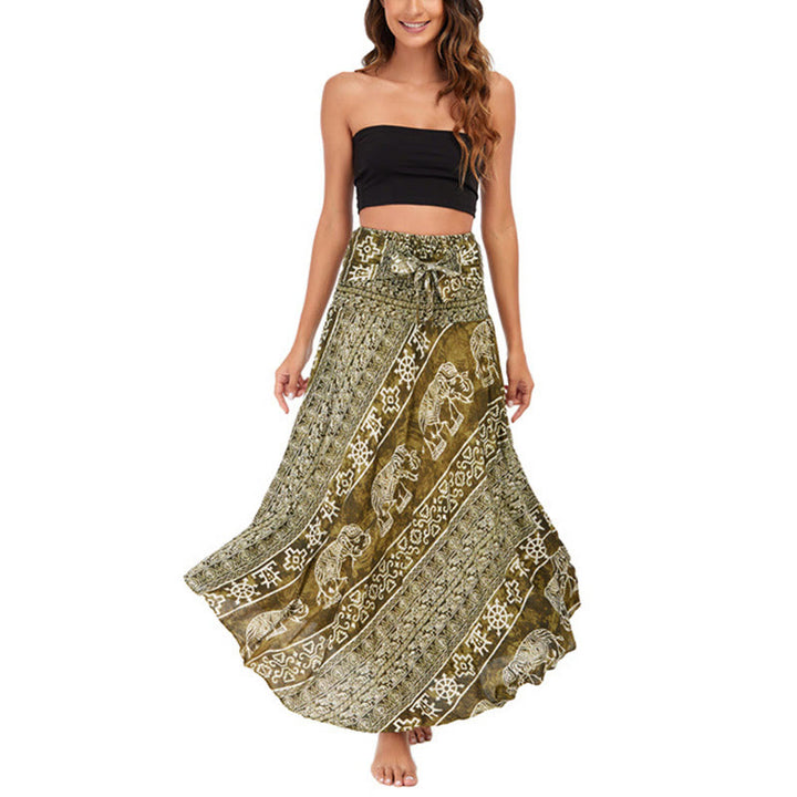 Buda Piedras Dos Estilos Vestir Boho Elefante Geometría Falda con Cordones Vestido - image 33
