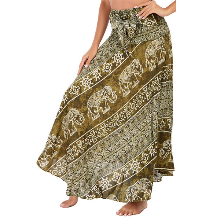 Buda Piedras Dos Estilos Vestir Boho Elefante Geometría Falda con Cordones Vestido - Verde oliva - US4-12, UK/AU8-16, EU36-44 (F) - image 32