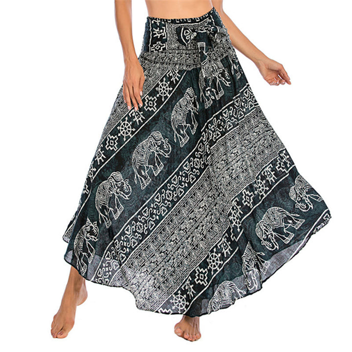 Buda Piedras Dos Estilos Vestir Boho Elefante Geometría Falda con Cordones Vestido - Negro - US4-12, UK/AU8-16, EU36-44 (F) - image 0