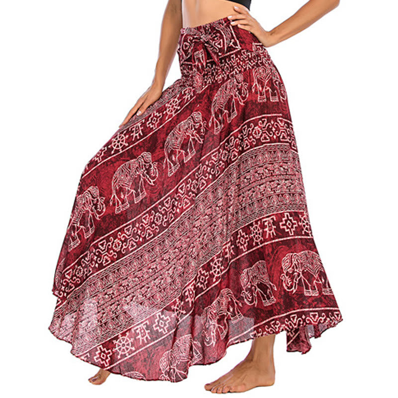 Buda Piedras Dos Estilos Vestir Boho Elefante Geometría Falda con Cordones Vestido - Carmesí - US4-12, UK/AU8-16, EU36-44 (F) - image 8