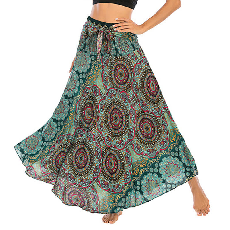 Buddha Stones Dos Estilos Falda con Cordones Estilo Bohemio con Mandala Flor - Verde claro - US4-12, UK/AU8-16, EU36-44 (F) - image 0