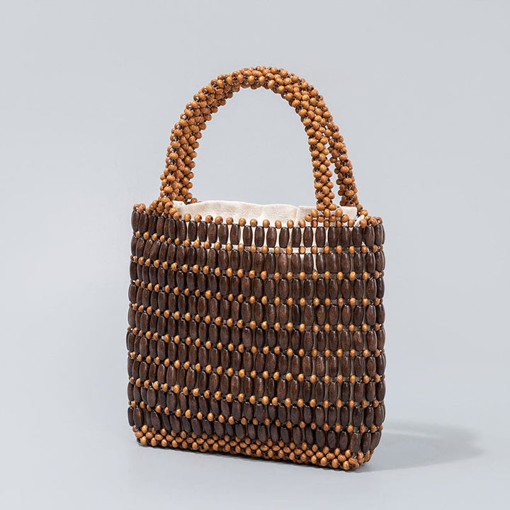 Bolso de mano de cuentas de madera hechas a mano de piedras de Buda