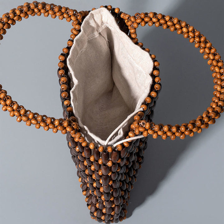 Bolso de mano de cuentas de madera hechas a mano de piedras de Buda