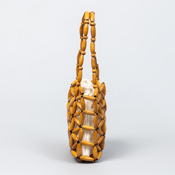Buddha Stones Bolso de Mano de Cuentas de Madera Tejido a Mano