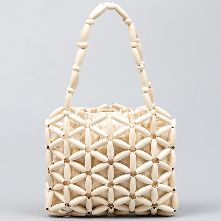 Buddha Stones Bolso de Mano de Cuentas de Madera Tejido a Mano