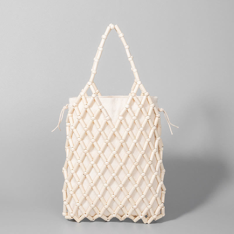 Bolsa de mano de cuentas de madera huecas tejidas a mano con piedras de Buda