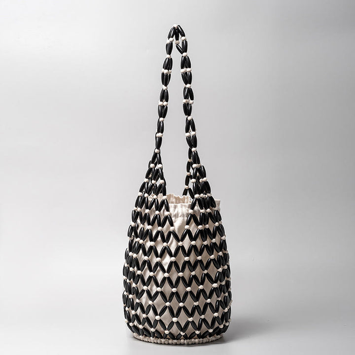 Bolso de hombro con cuentas de madera tejidas a mano de piedras de Buda