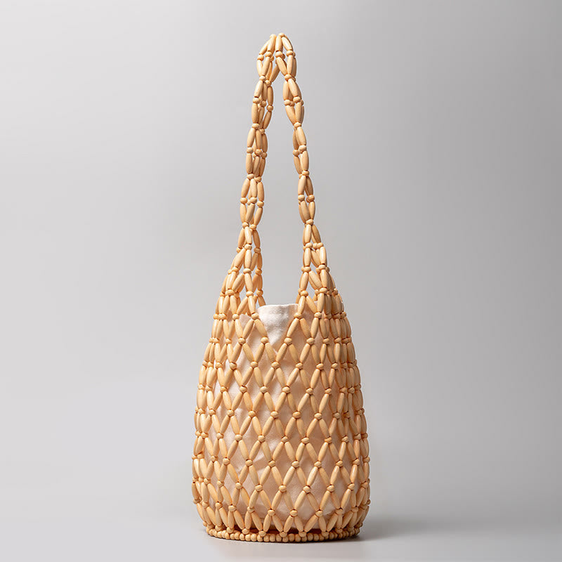 Bolso de hombro con cuentas de madera tejidas a mano de piedras de Buda