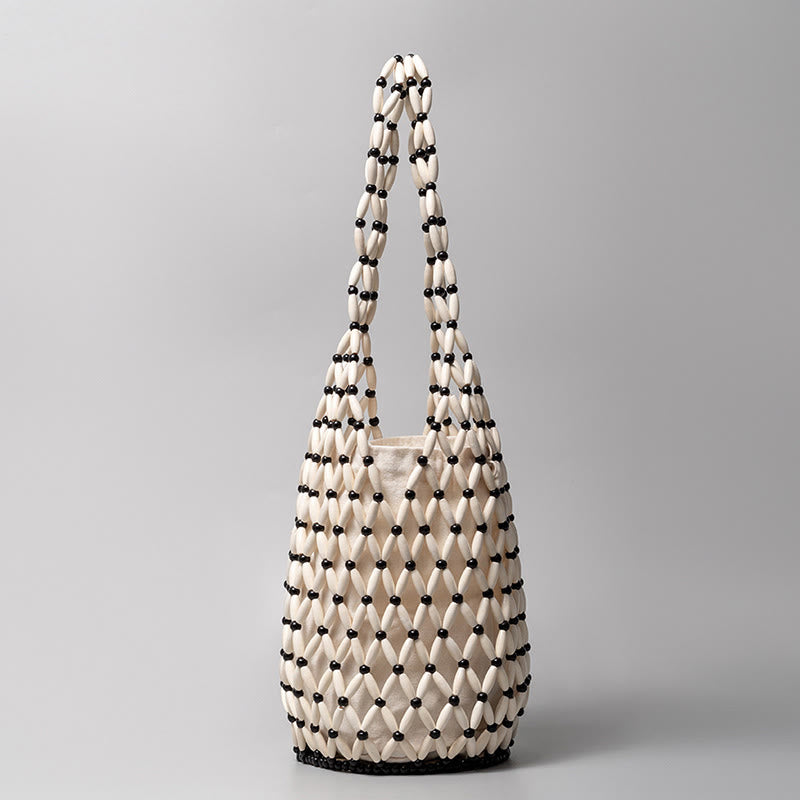 Bolso de hombro con cuentas de madera tejidas a mano de piedras de Buda