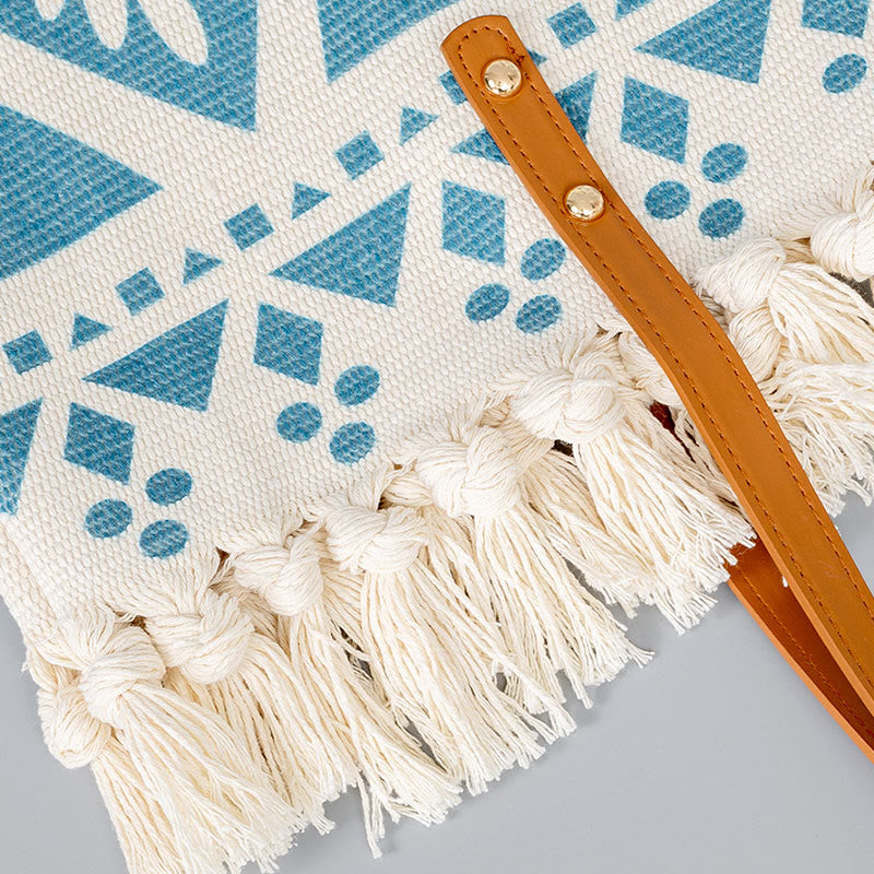 Bolso tote de lona con capacidad grande, impresión geométrica boho y borlas de piedras Buda