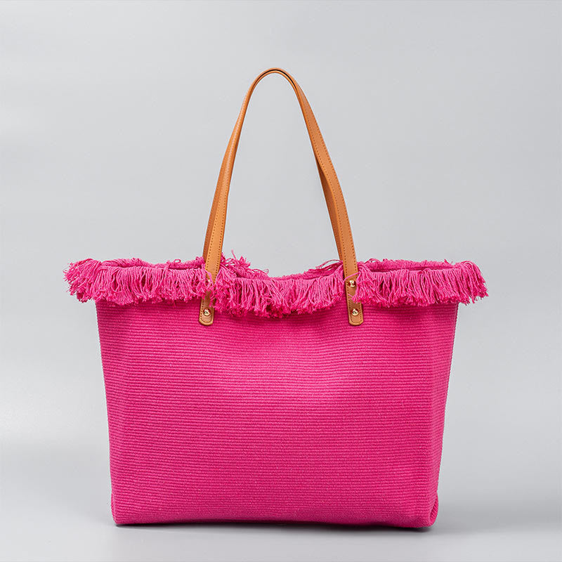Bolsa de hombro de lona con borlas de gran capacidad y color sólido Buddha Stones