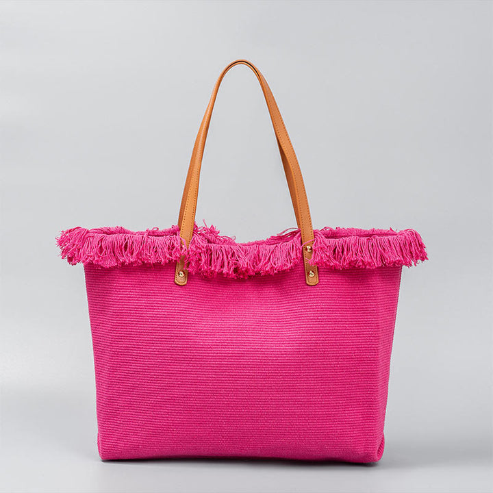 Bolsa de hombro de lona con borlas de gran capacidad y color sólido Buddha Stones
