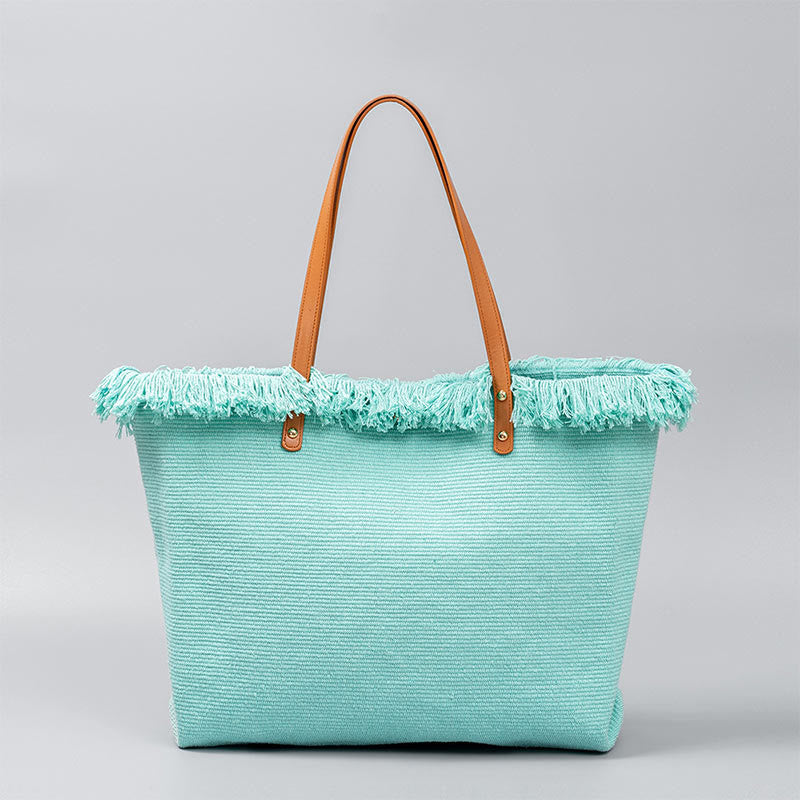 Bolsa de hombro de lona con borlas de gran capacidad y color sólido Buddha Stones