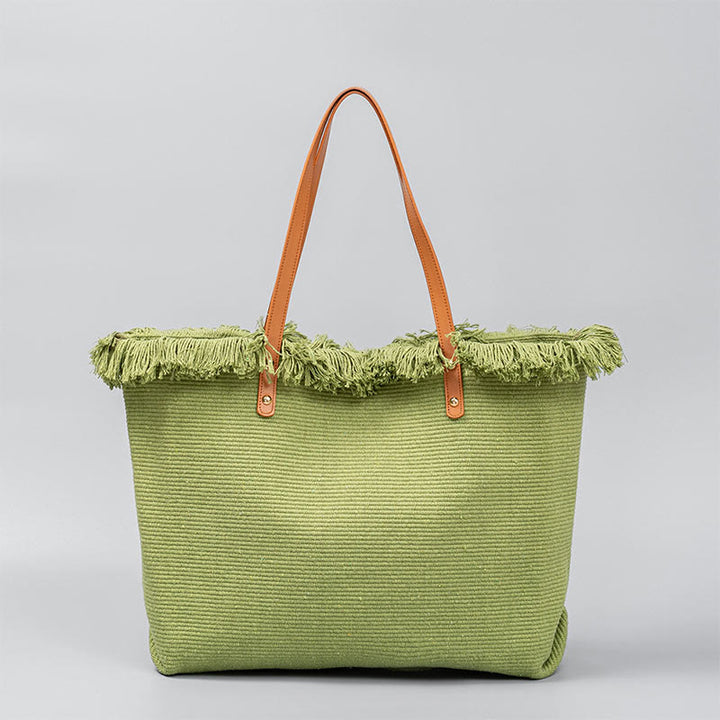 Bolsa de hombro de lona con borlas de gran capacidad y color sólido Buddha Stones