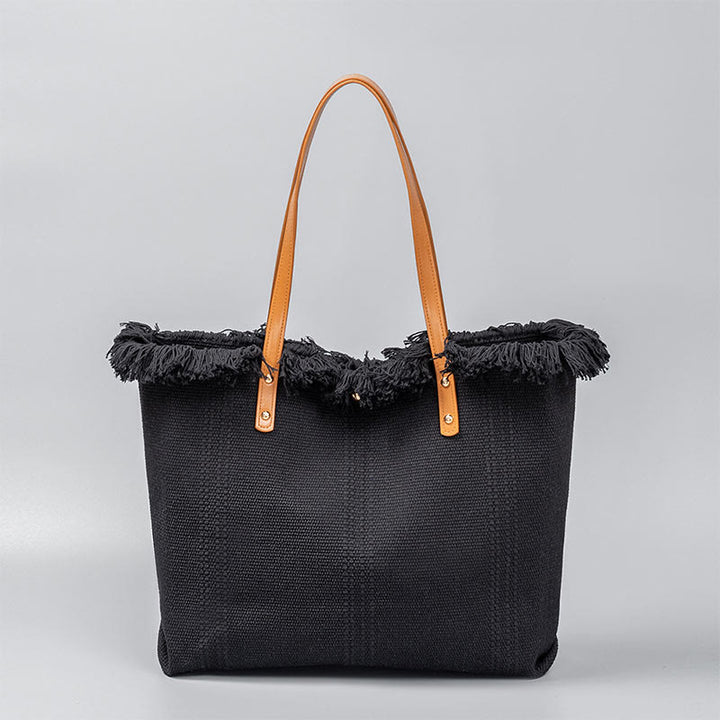 Bolsa de hombro de lona con borlas de gran capacidad y color sólido Buddha Stones