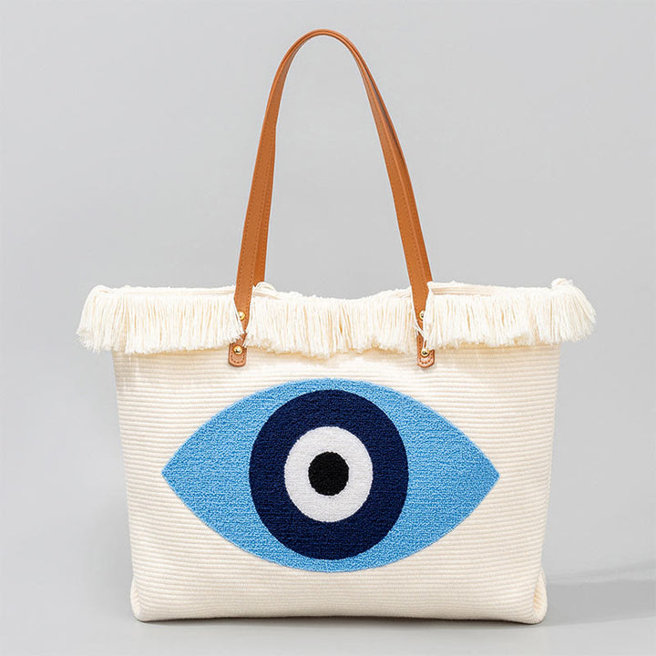 Buddha Stones Gran Capacidad Ojo Turco Hoja Hamsa Borla Lona Tote Bolso de Hombro
