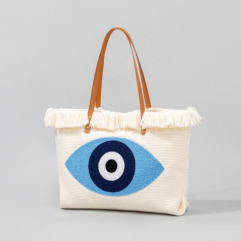 Buddha Stones Gran Capacidad Ojo Turco Hoja Hamsa Borla Lona Tote Bolso de Hombro