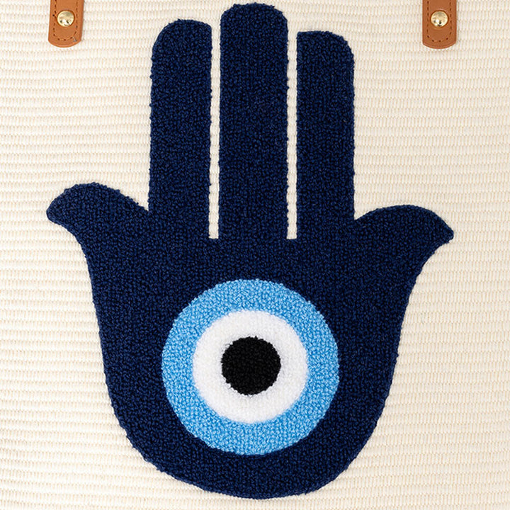 Buddha Stones Gran Capacidad Ojo Turco Hoja Hamsa Borla Lona Tote Bolso de Hombro
