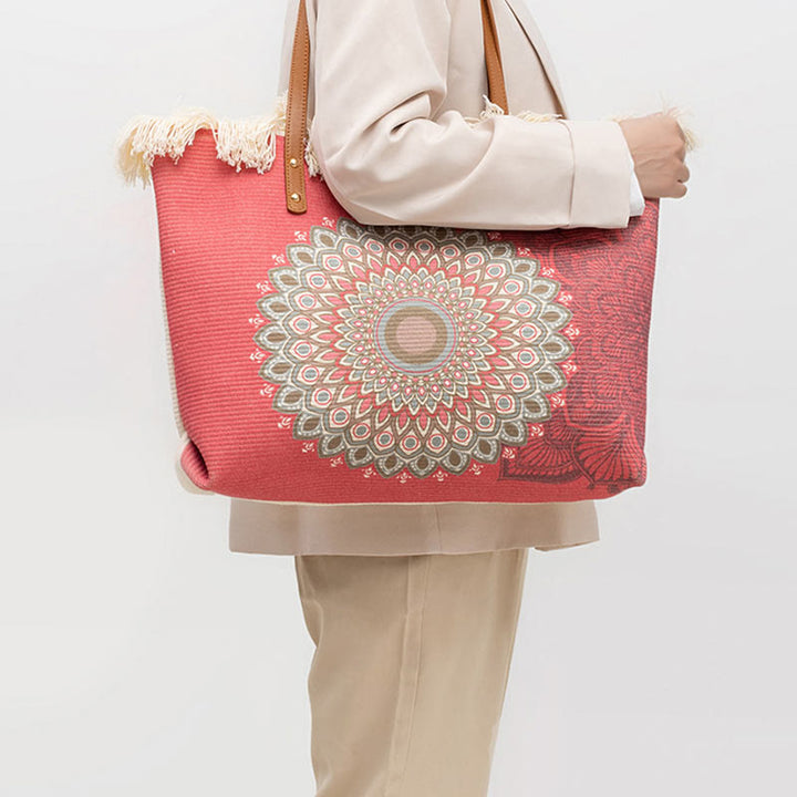 Buddha Stones Gran Capacidad Atrapa sueños Mandala Borla Lona Tote Bolso de Hombro