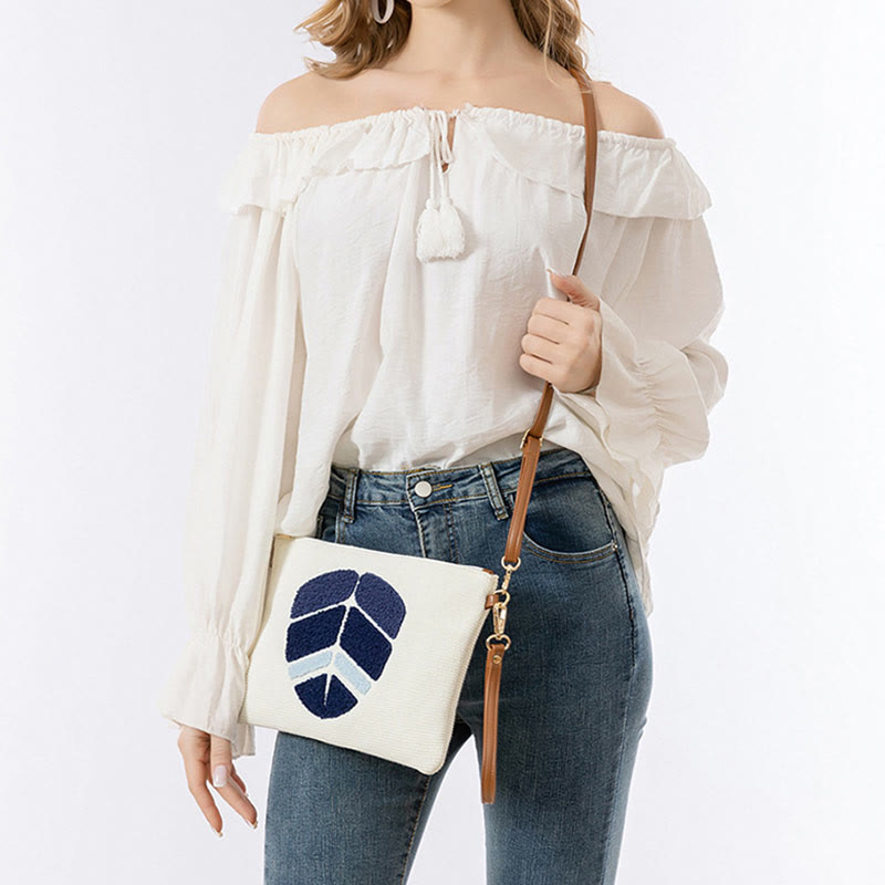 Bolso bandolera de lona de Hamsa con hojas del ojo malo y piedras de Buda