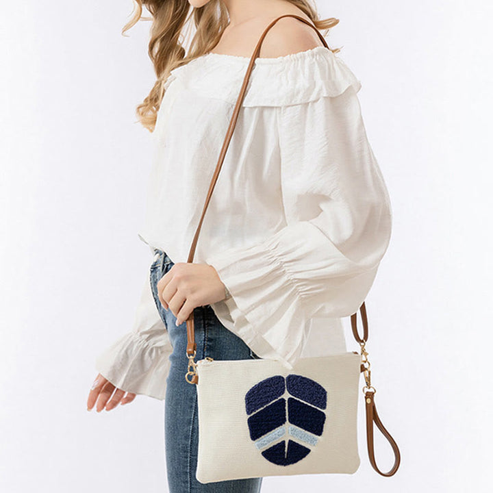 Bolso bandolera de lona de Hamsa con hojas del ojo malo y piedras de Buda