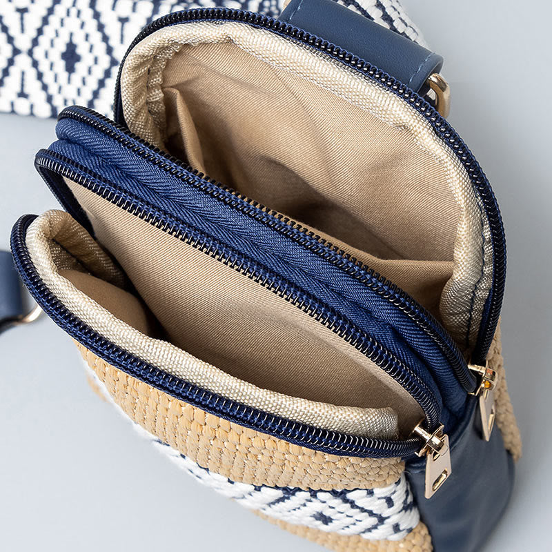 Bolso bandolera de paja tejido con geometría pequeña de piedras de Buda