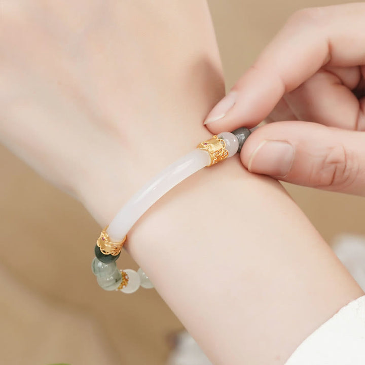 Pulseras de Piedras de Buda con Jade Natural de Tianshan y Calcedonia para la Suerte
