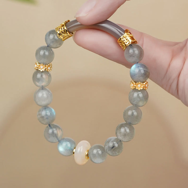 Buddha Stones Pulsera de Curación de Piedra Lunar de Labradorita Natural