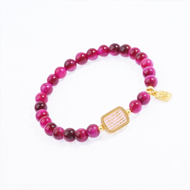 Brazalete de Coraje con Piedras de Buda, Ojo de Tigre Rojo Rosado, Carácter Fu