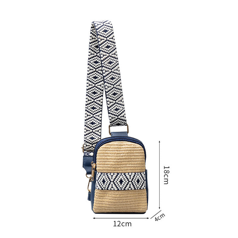 Bolso bandolera de paja tejido con geometría pequeña de piedras de Buda